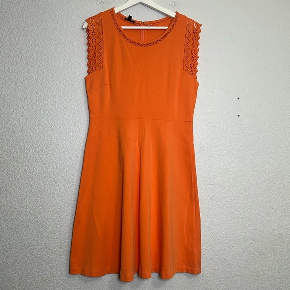 Talbots Women’s Size Medium Orange Lace Crochet Cap Sleeves Fit and Flare Dress - Picture 1 of 11